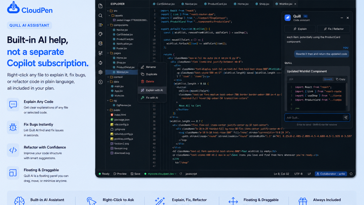 AI coding agent built into your workspace