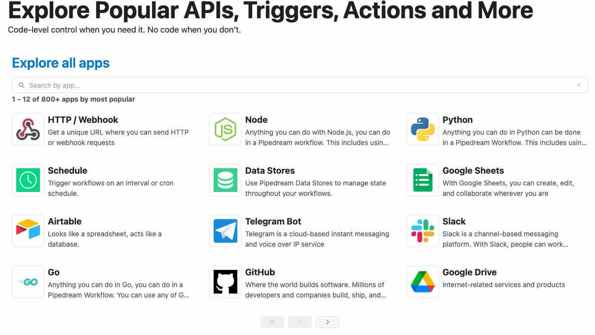 Search for apps on Pipedream