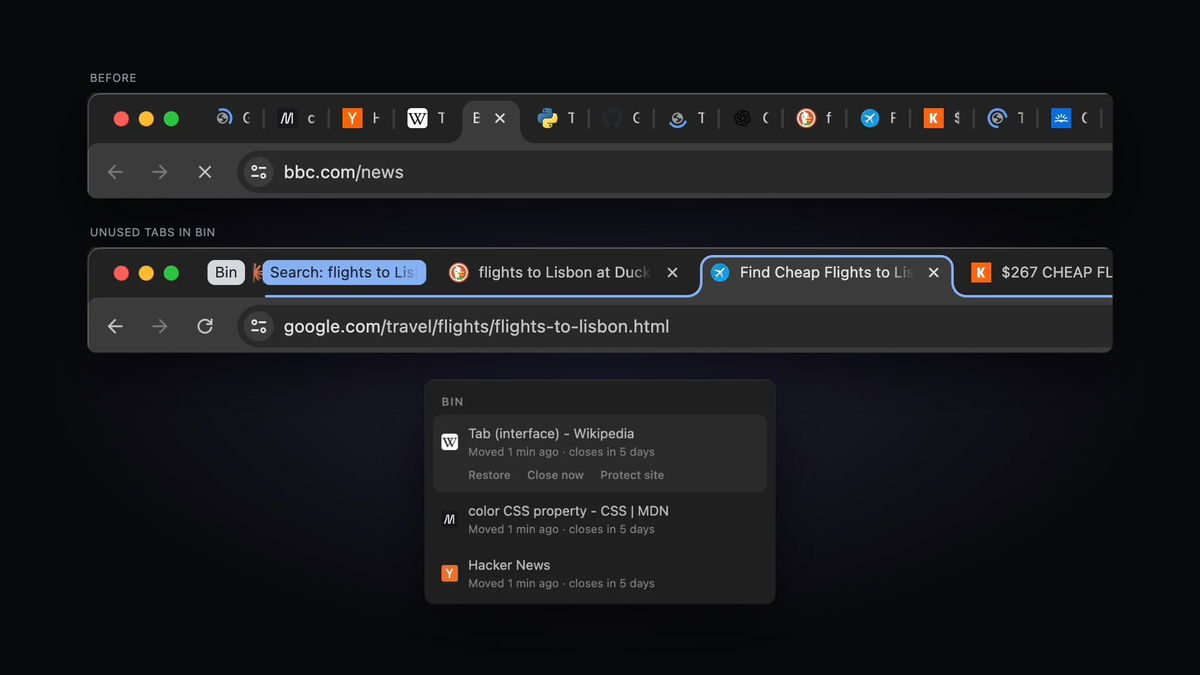Tabs moved into Bin