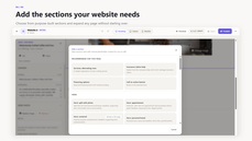 1. Instantsite editor showing the Add a section menu with recommended website sections. thumbnail