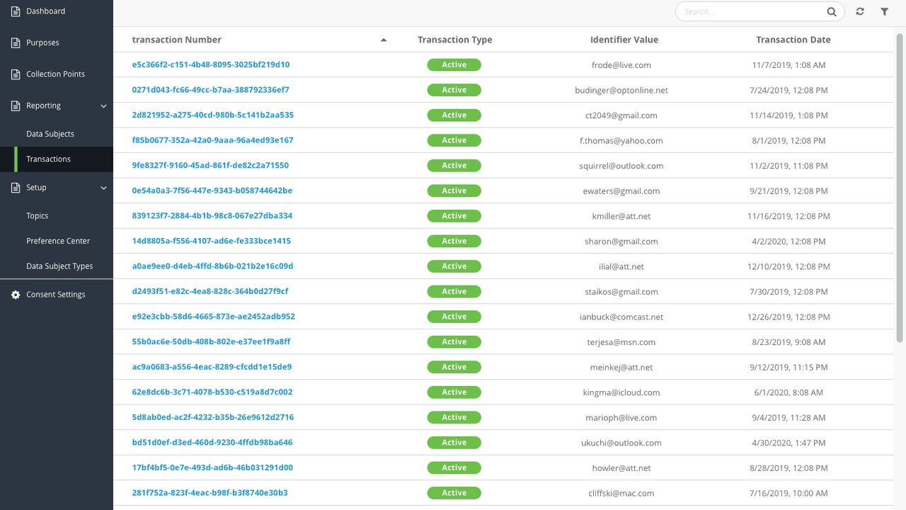 Web transaction report with transaction type and date