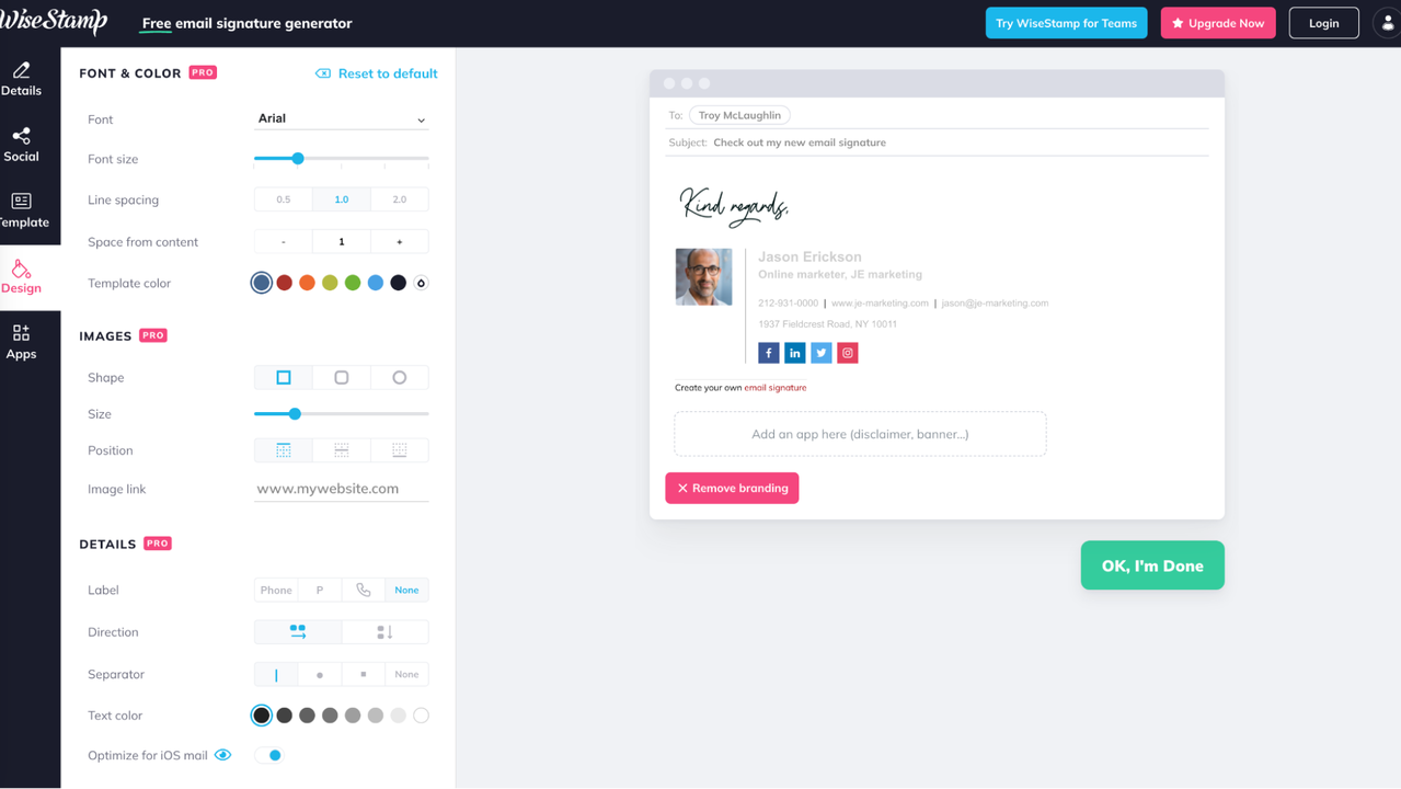 Change colors and images in email signature