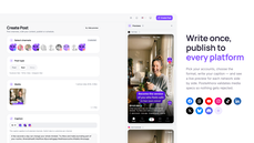 PosteAhora post composer with multi-account channel selector, post type picker and a live TikTok preview panel showing how the content will look before publishing. thumbnail