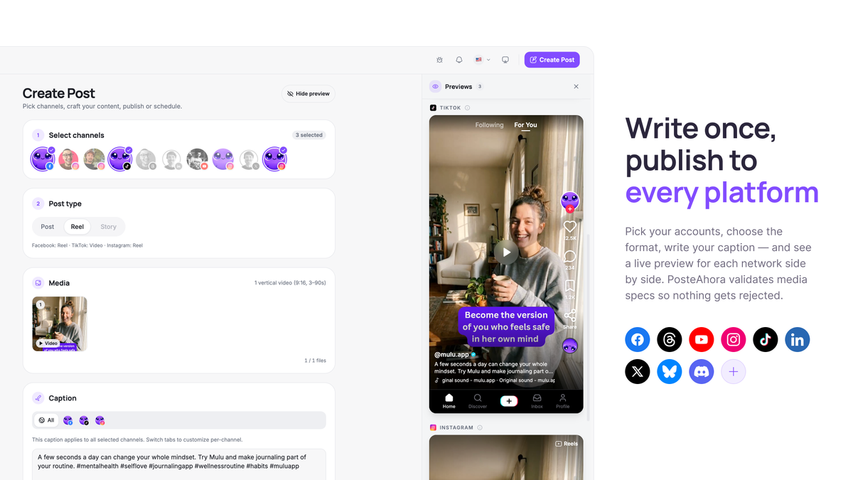 Write your caption once and publish to all 9 networks