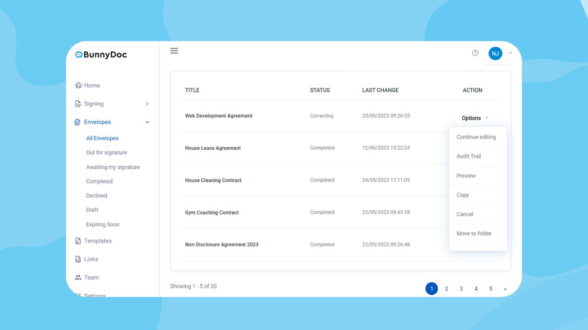 Edit your previously shared documents or organize them into folders for convenient arrangement.