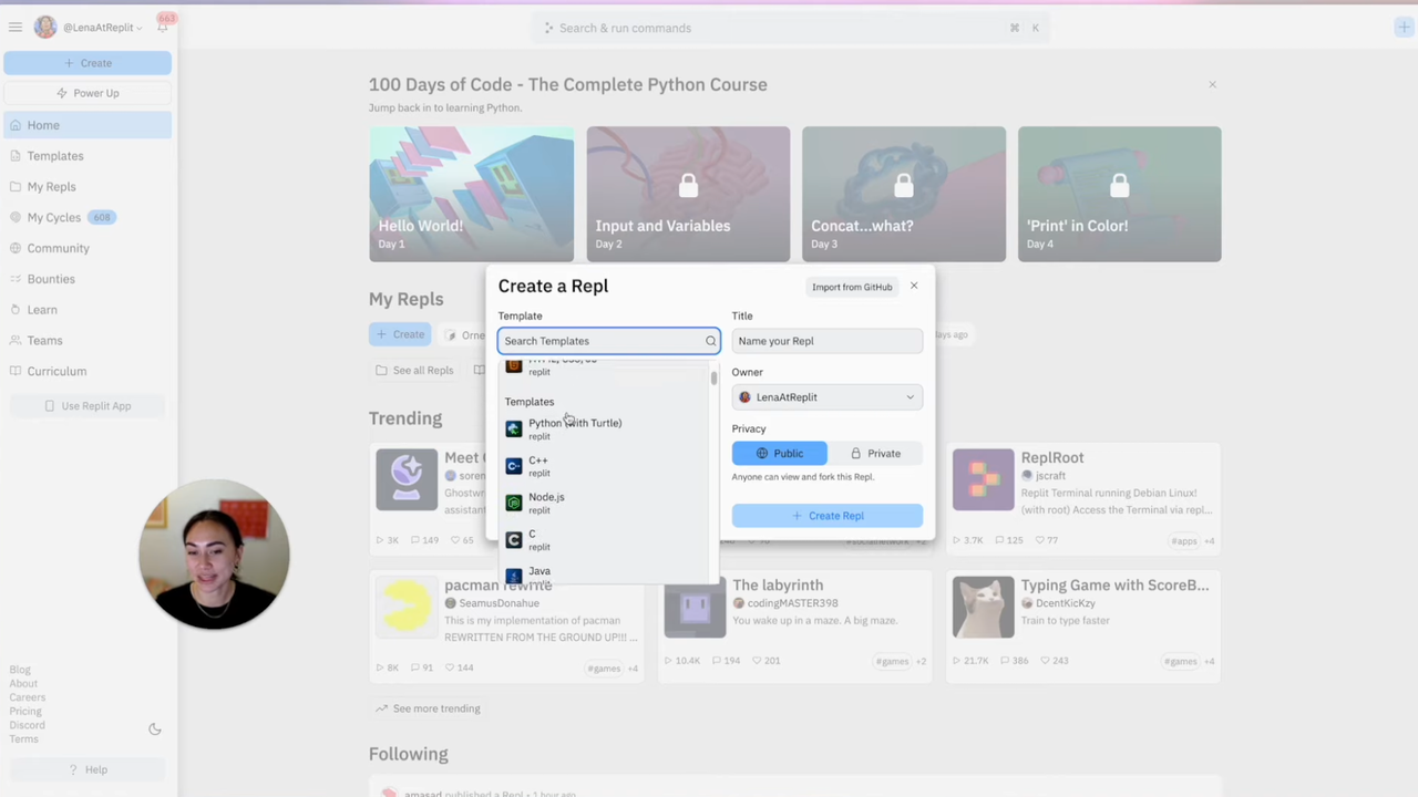 Create a new project in Replit