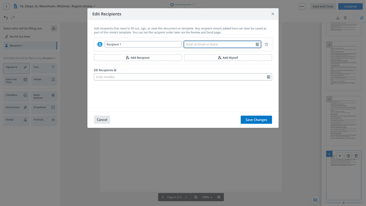 Add recipients and send