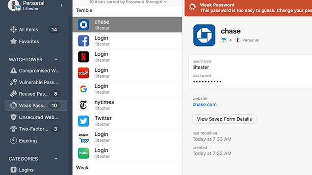 Weak password warning