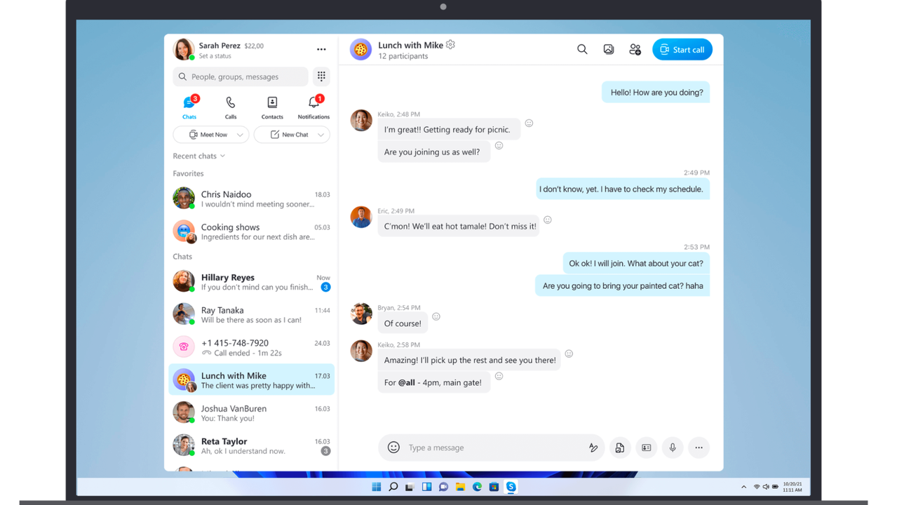 Skype messaging feature on desktop