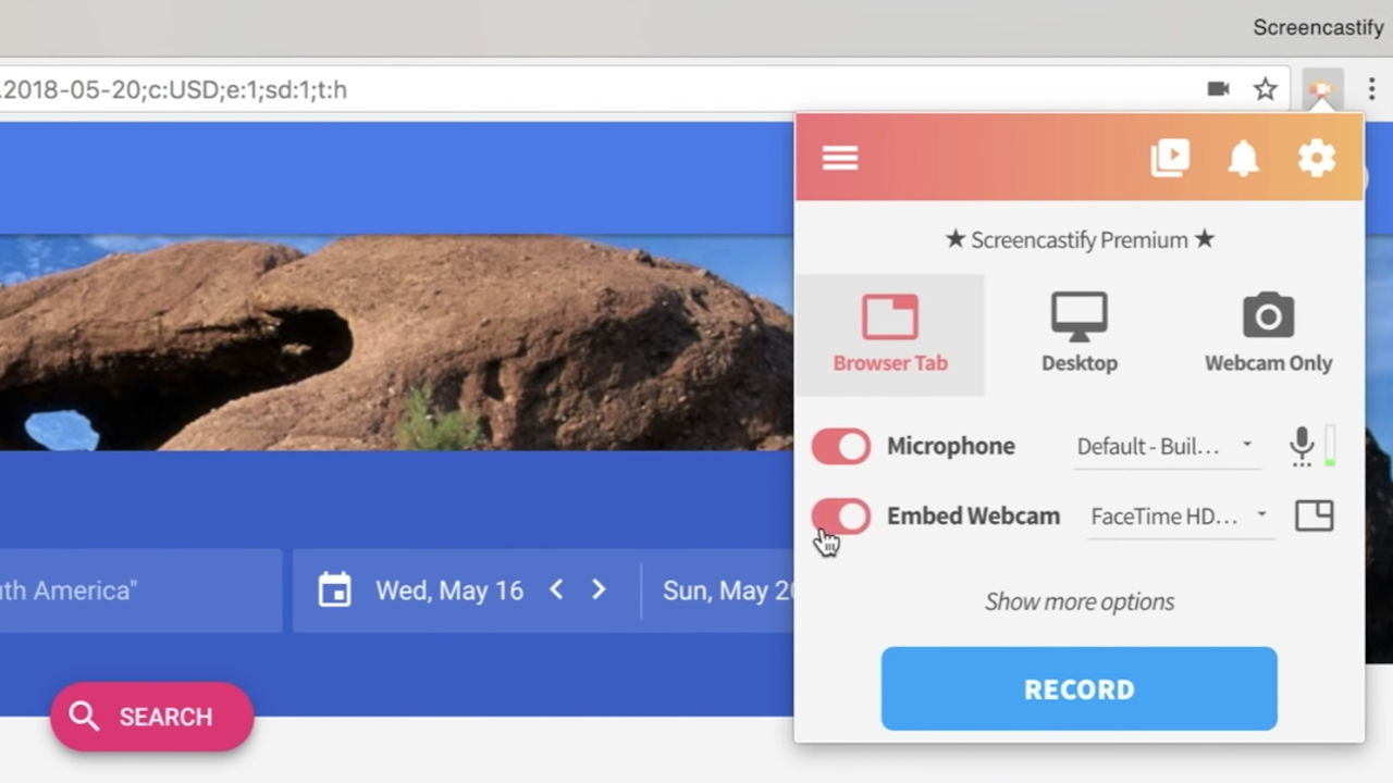 Record your whole screen, a tab, or your webcam using Screencastify