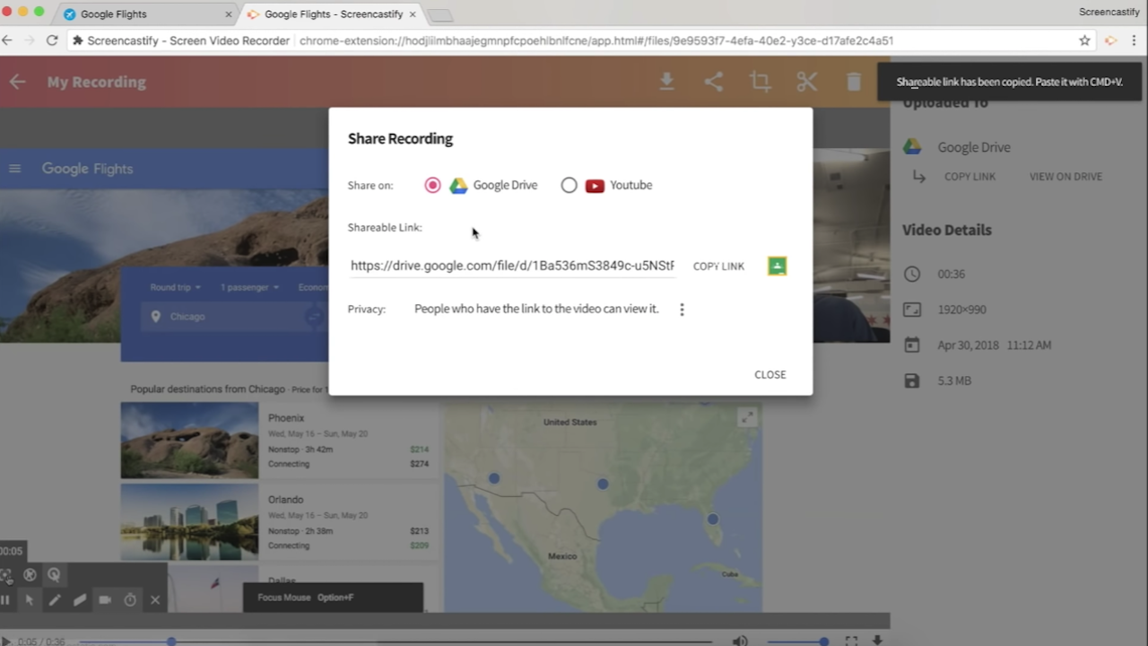 Autosave your videos in Google Drive or share it on YouTube directly from Screencastify