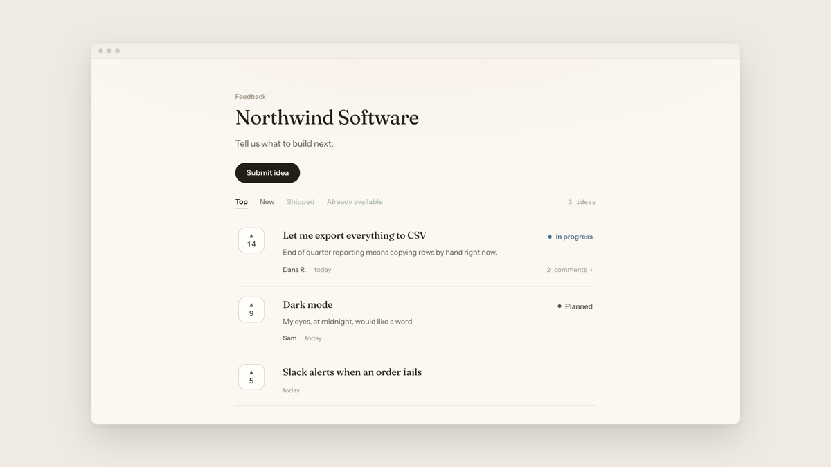 See what your users actually want, ranked by votes