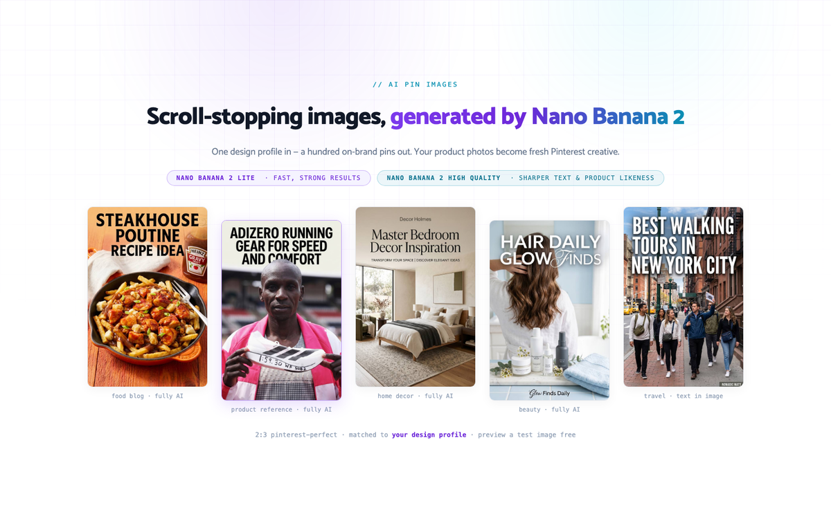 Scroll-stopping pin images, generated in seconds.