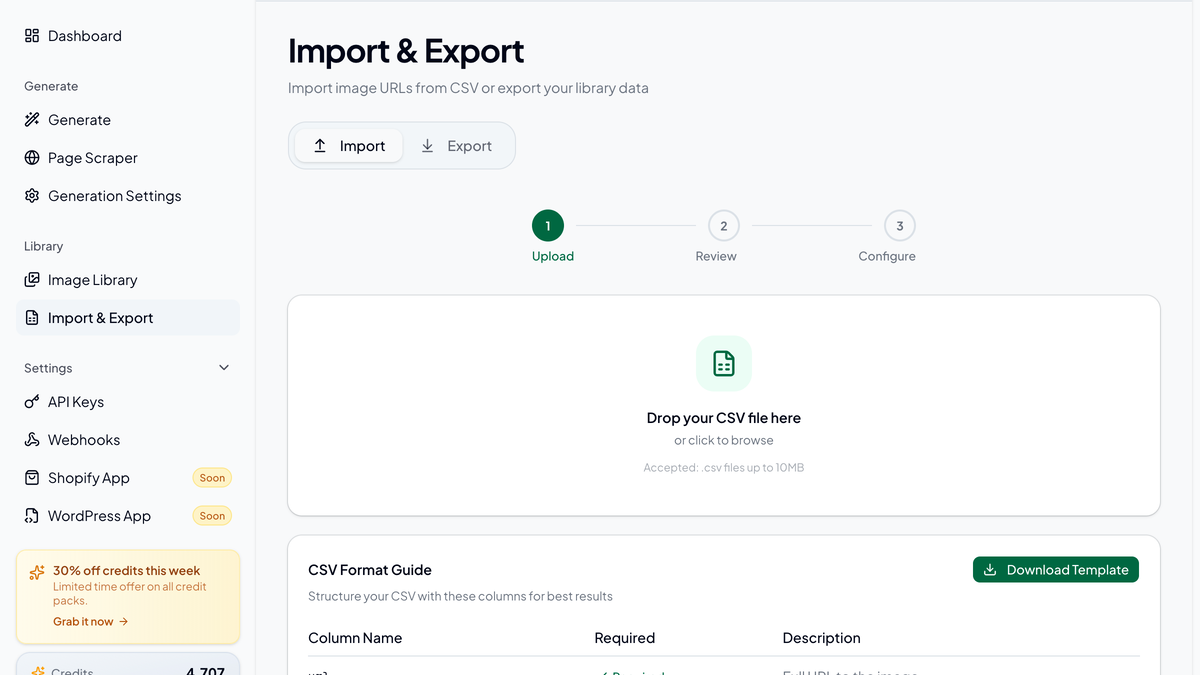 Import a CSV, get alt text back