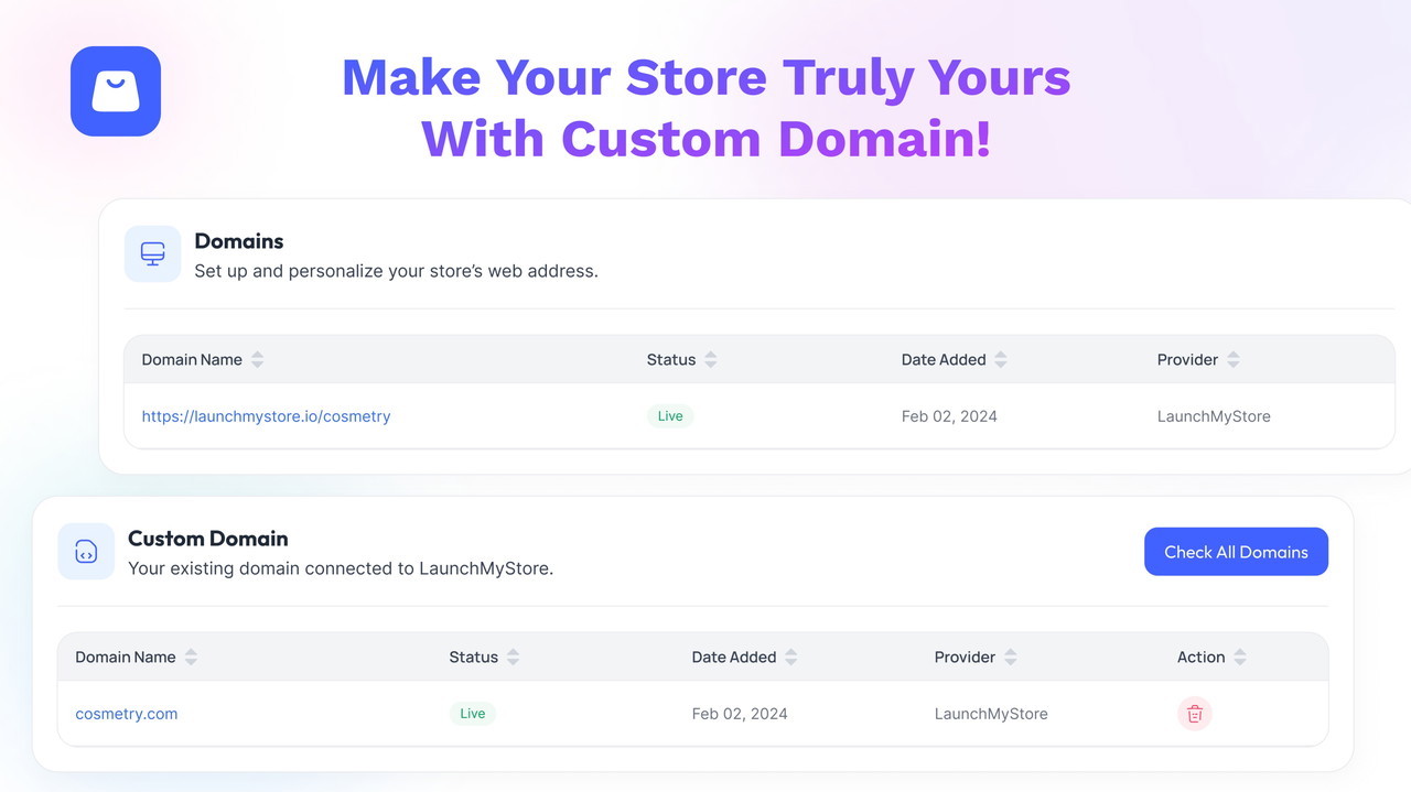 Connect your domain name in just a few minutes