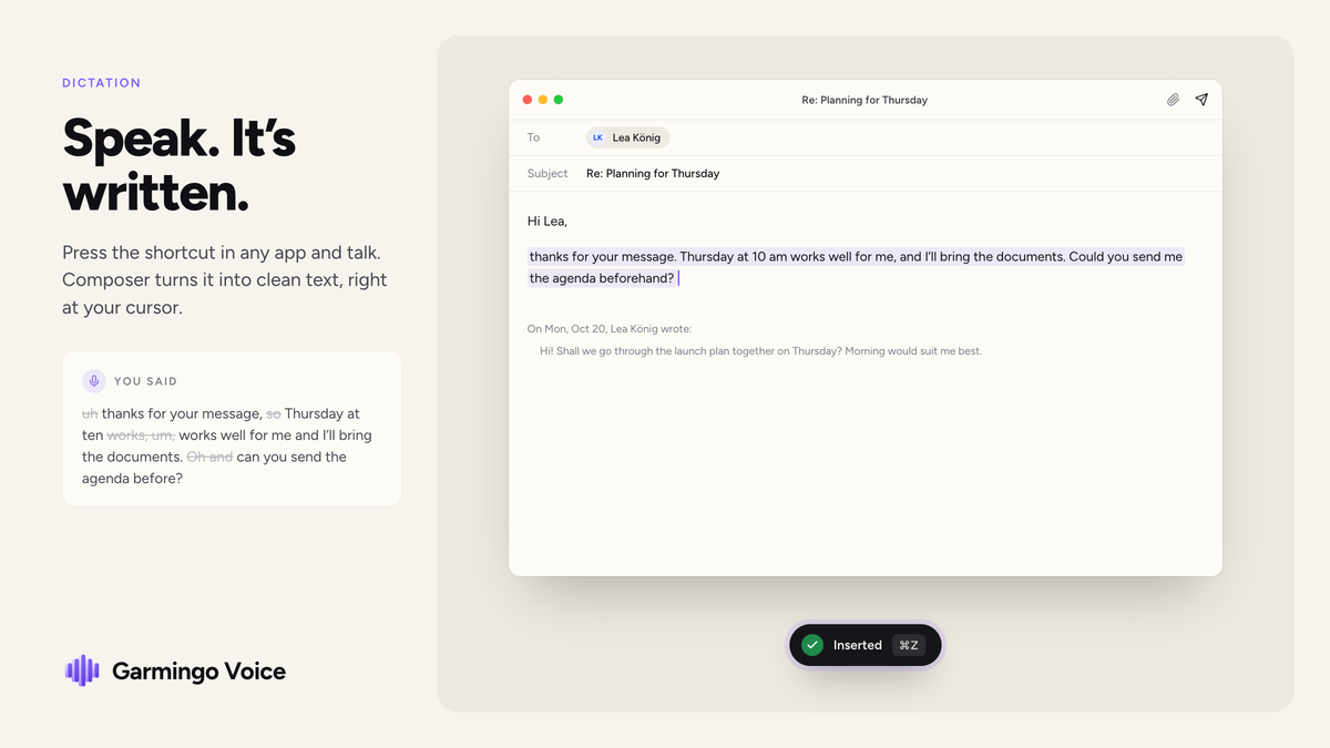 Email with voice dictation waveform