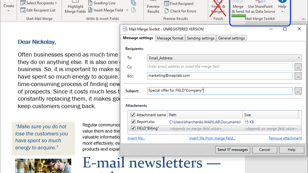 Mail Merge Toolkit for Outlook
