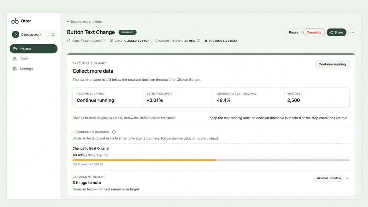 Experiment decision guidance
