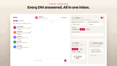 “Every DM answered. All in one inbox.” A new Instagram DM arrives in the Zaprep inbox and AI Replies answers it instantly, alongside settings for reply tone, idle wait and fallback messages. thumbnail