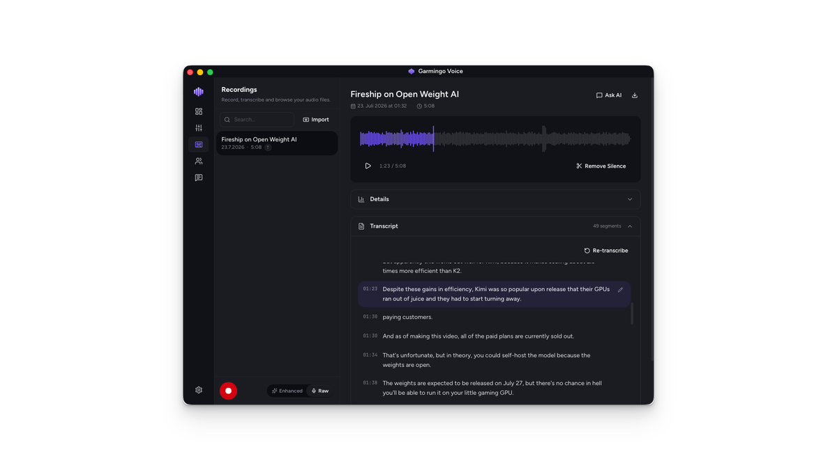 A transcribed Voice Recording or Meeting