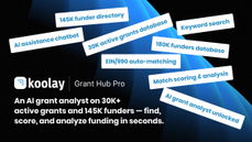 AI analysis panel explaining why a grant matches, with funder details thumbnail
