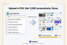 Bulk website screenshot generator using CSV upload for fast, large-scale web page captures. thumbnail