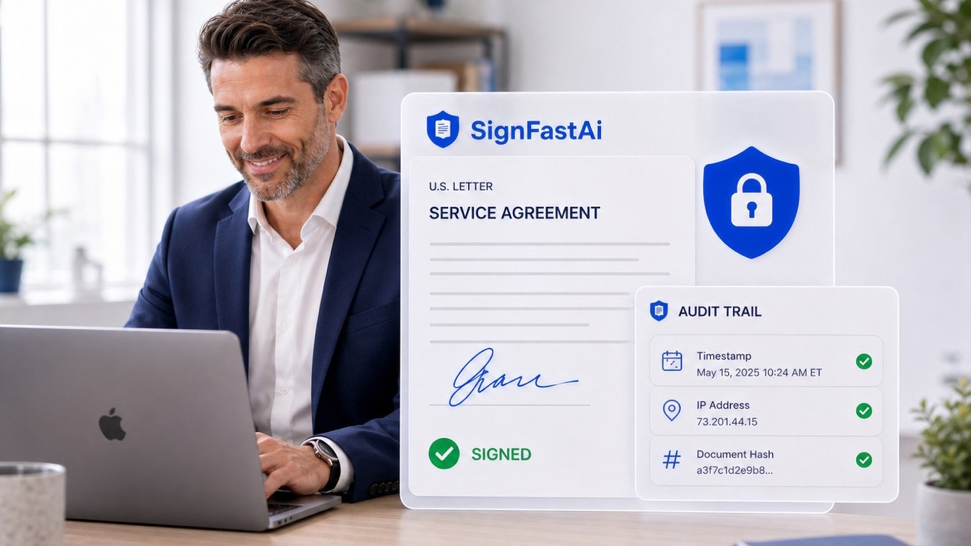 Signed document with a tamper-evident audit trail and timestamp in SignFastAi