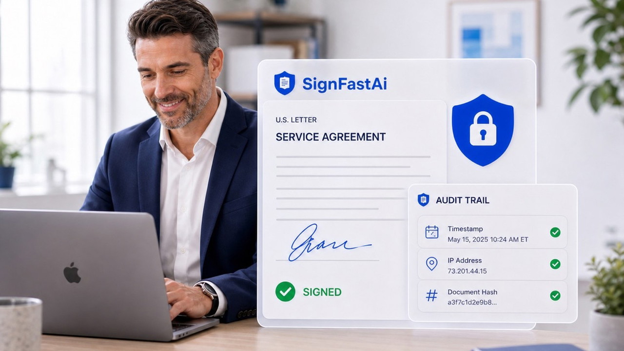 Signed document with a tamper-evident audit trail and timestamp in SignFastAi