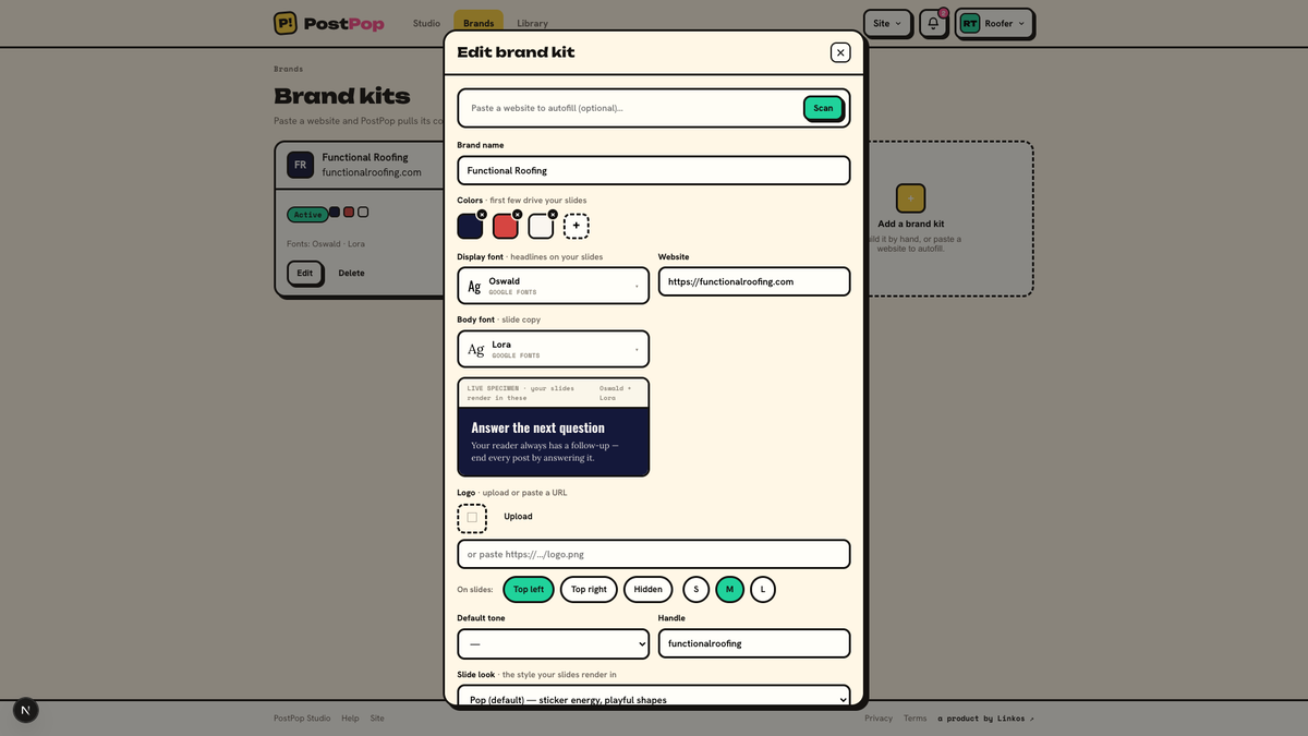 Brand kit editor