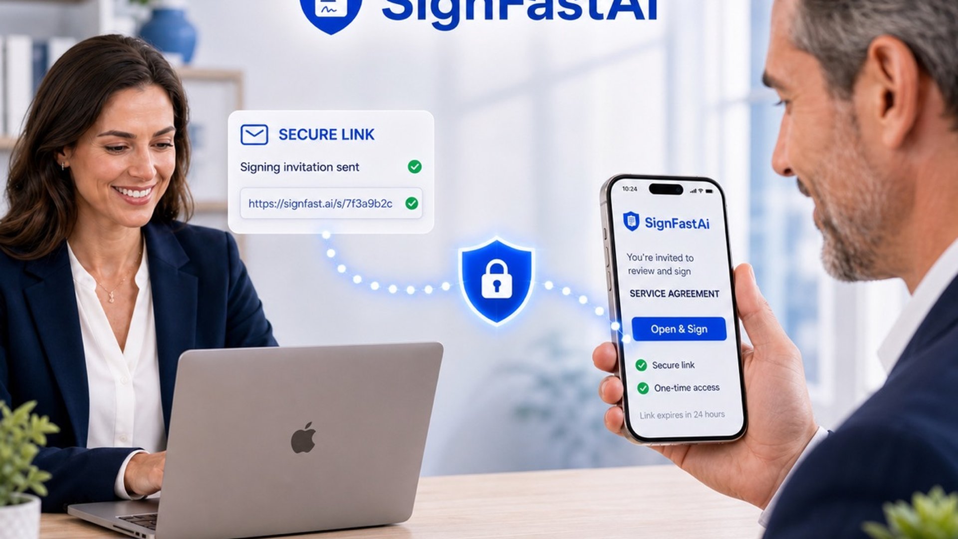 Sending a secure one-time signing link by email and phone in SignFastAi