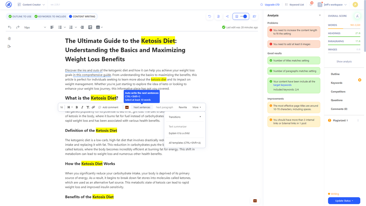 Curate keywords and generate SEO-friendly content