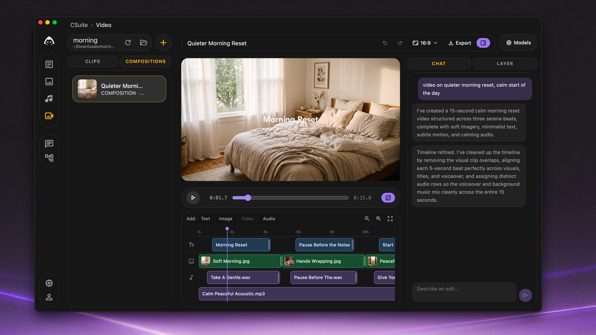 Create text, images, audio, and video without switching tools