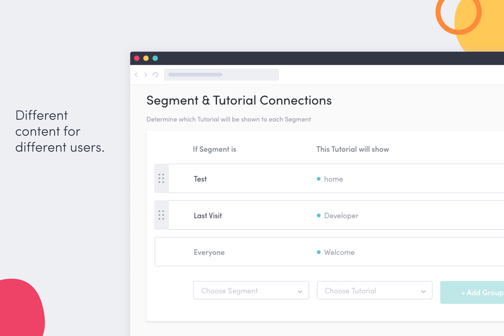 Segmented content for different users