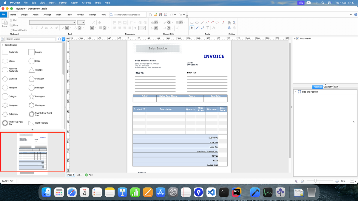 Sample invoice created with MyDraw