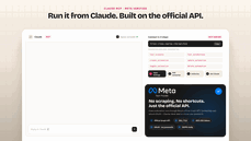 “Run it from Claude. Built on the official API.” Claude creates a Zaprep comment-to-DM automation from a chat request, next to MCP setup steps and a Meta Tech Provider badge with security labels. thumbnail