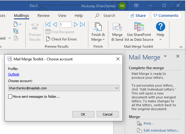 mail merge toolkit not showing in word