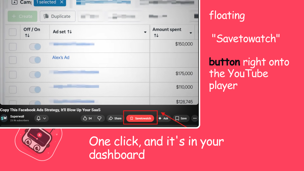 Savetowatch button available just below the yt videos