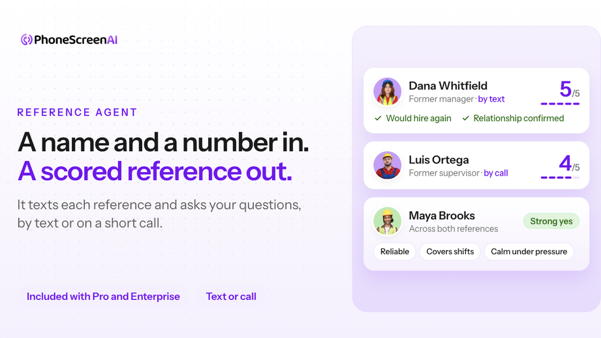 Reference Agent overview: example reference feedback collected by text and phone, included with Pro and Enterprise.