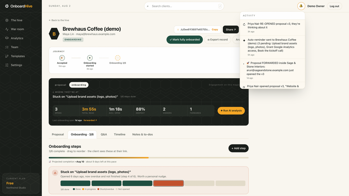 See where a client is stuck before the project slips