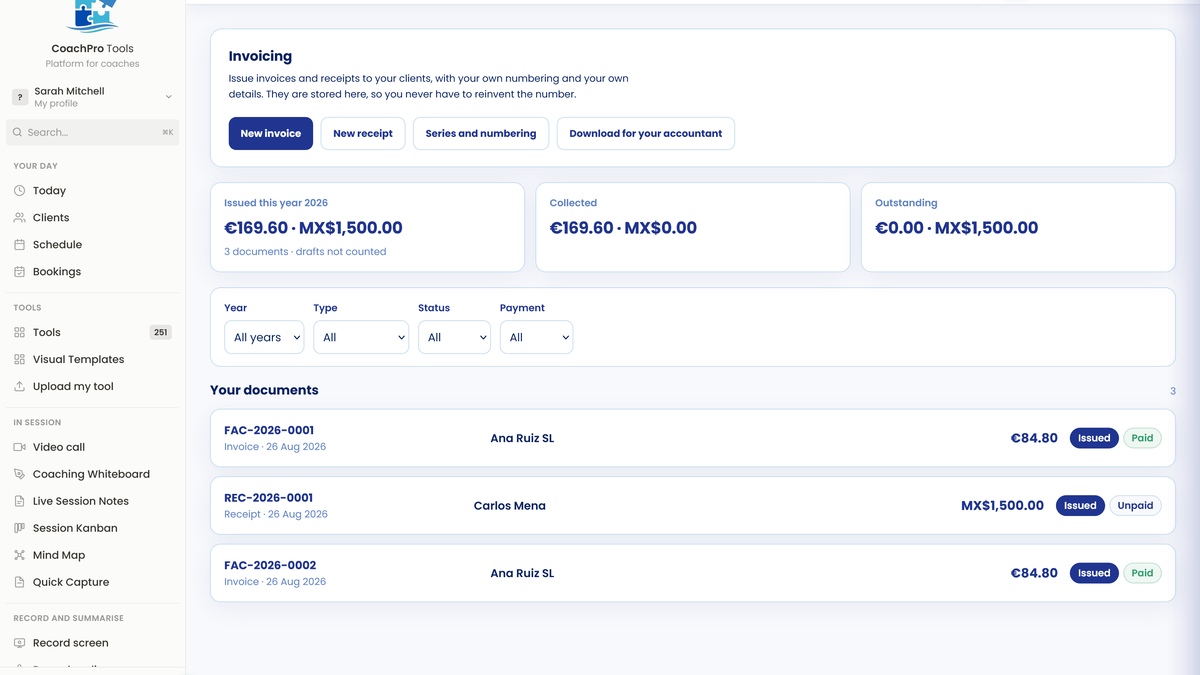 Invoicing with your own sequential numbering, in any currency, with tax rules per country