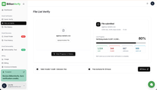 BillionVerify File List Verify processing a 4,136-email CSV at 80% complete, with live counts for valid, invalid, unknown, and catch-all addresses. thumbnail