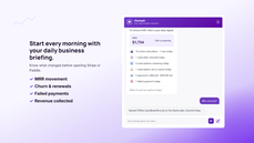 ChartsyAI daily briefing showing MRR, churn, renewals, failed payments, revenue collected, and follow-up questions in plain English. thumbnail