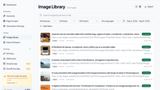 Image library listing generated alt text results with language and style tags for each image thumbnail