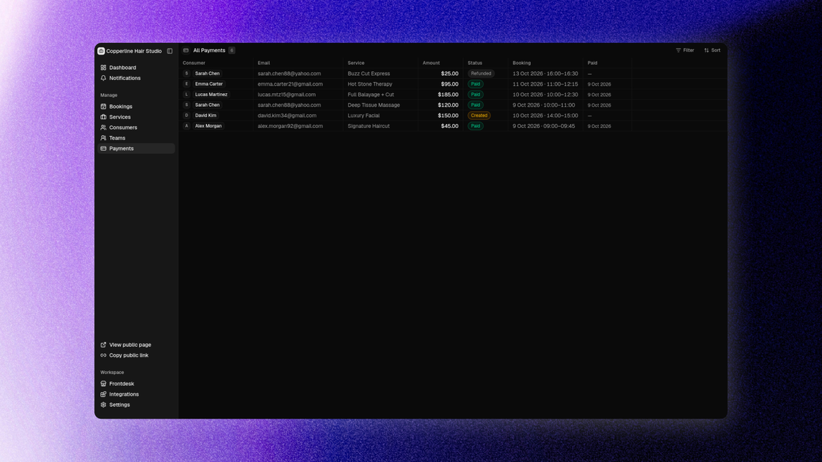 Payment dashboard