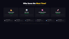 AgentFlow features — all 6 AI tools displayed: Smart Summarizer, AI Email Drafter, Research Agent, Meeting Notes AI, Content   ▎ Rewriter, and Schedule Planner, each with descriptions and time-saving tags. thumbnail