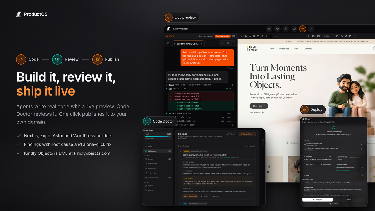 Build it, review it and ship it to your own domain