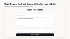 Instantsite website generator with a business description field and Generate My Website button. thumbnail