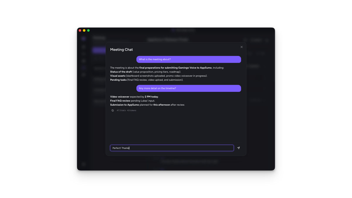AI Chat on the Meeting Transcript
