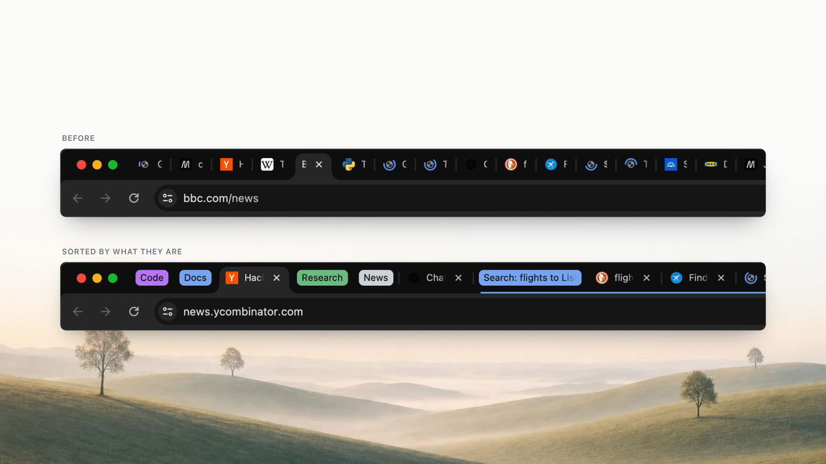 Tabs sorted into groups