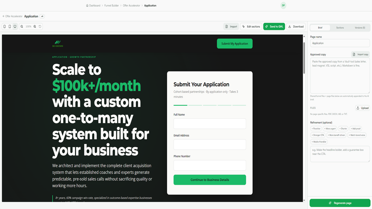 Landing page designer / builder